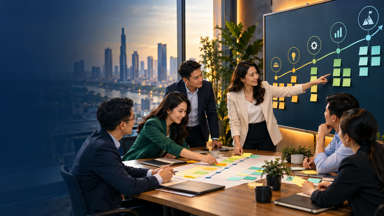 Đội ngũ lãnh đạo cùng lập lộ trình quản lý thay đổi